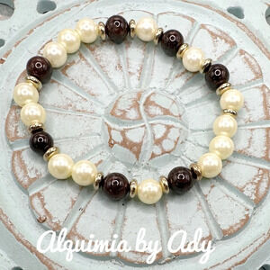 Pearls and Garnet  January birthstone beaded bohemian bracelet